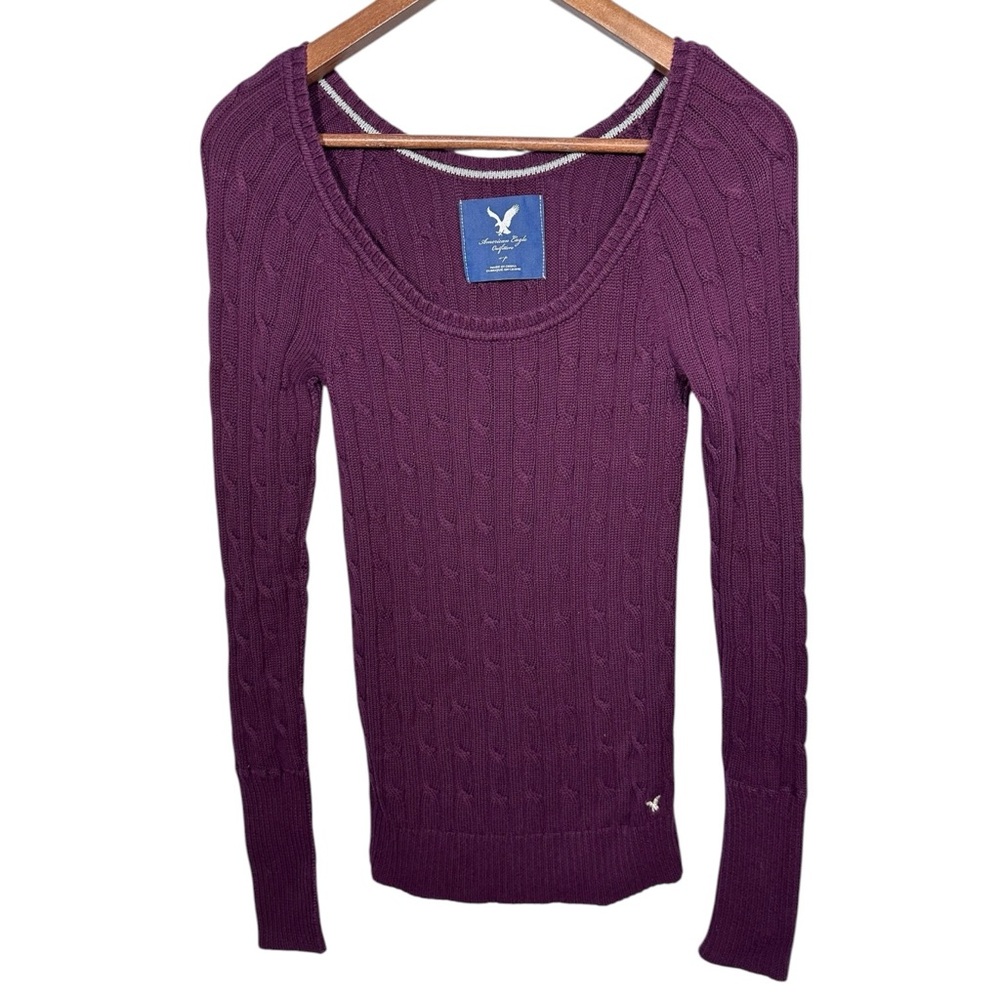 American‎ Eagle Y2K Cable Knit Sweater SP Purple Elena Bella Preppy 2009 Fall